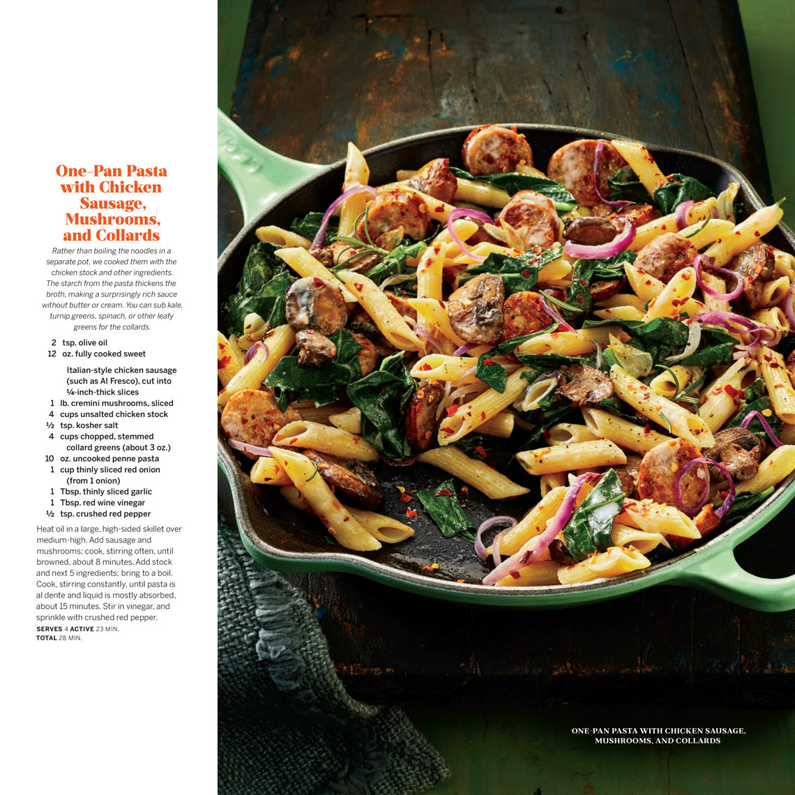 One-Pan-Pasta-With-Chicken-and-Sausage-Mushrooms-and-Collards-copy